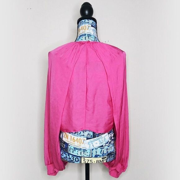 ZARA Bloggers Favorite Balloon Sleeve Crop Top Drapey Crossover Hot Pink Sz XL - Picture 12 of 16